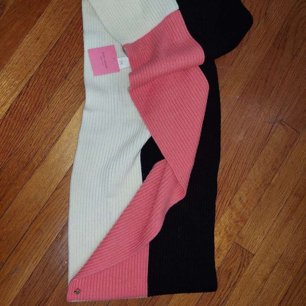 KATE SPADE Wool Blend Colorblock Infinity Knit Scarf, Black/White/Pink